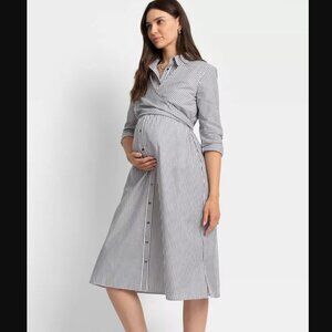 Seraphine Sz 14 Stripe Maternity and Nursing Long Sleeve button up Shirt Dress